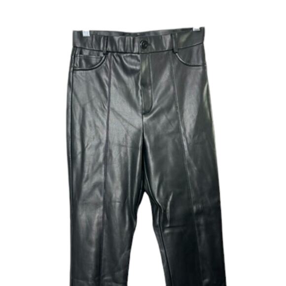Zara Black Faux Leather High Waisted Pants with Zip Hem Women's Sz Medium - Picture 2 of 9